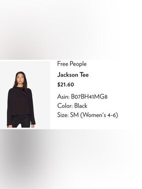 Free People Jackson Tee - Black, small